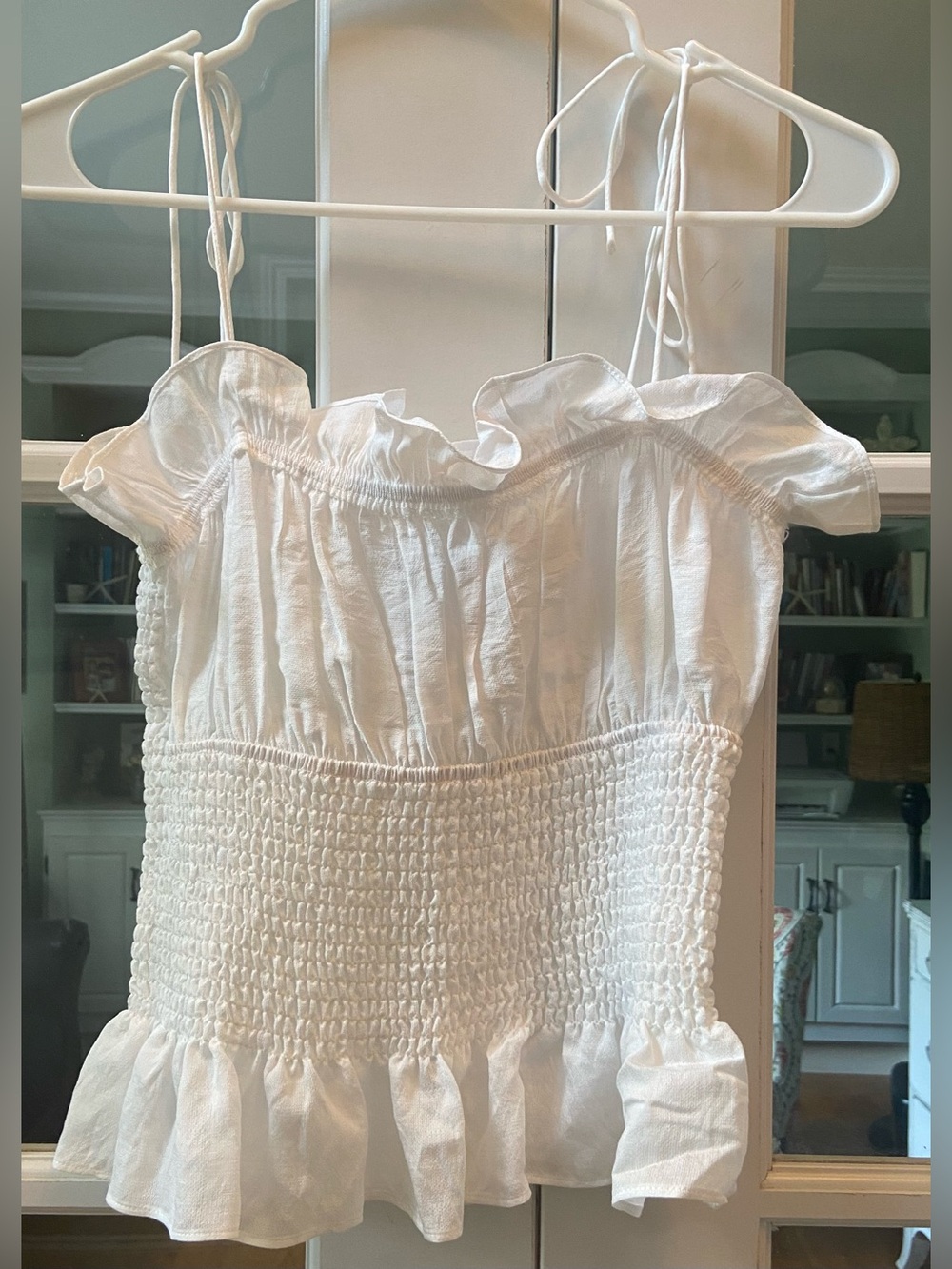 NWT Lush White Smocked Ruffle Tank Top Spaghetti Straps Size Medium
